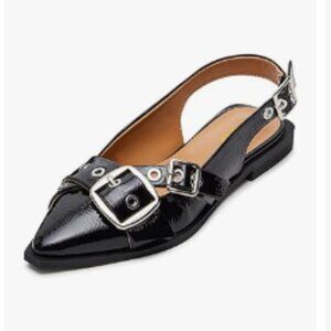 FYS Black Pointed Toe Slingback Adjustable Buckle Strap Pumps Party Dressy Shoes